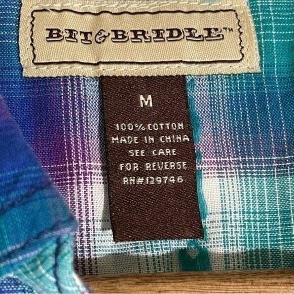 Bit & Bridle Shirt Medium Plaid Button-Up Purple & Green 5 FOR $25 💵 💲 - Picture 7 of 9